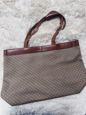 Vintage Celine Triomphe Brown Monogram Canvas Tote Bag